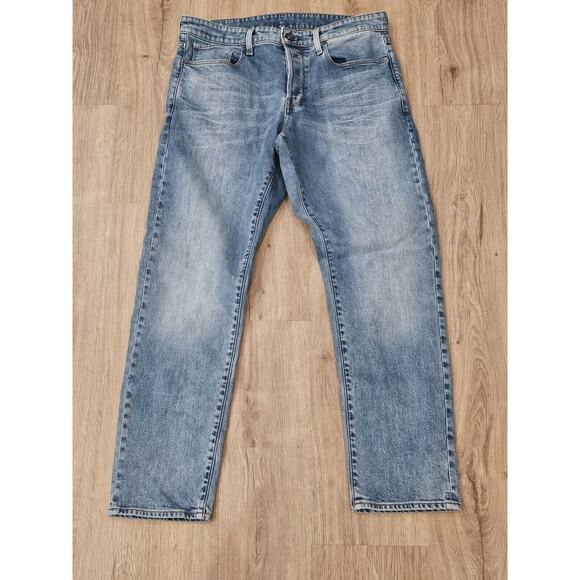 G Star Raw Jeans Mens 31x30 Blue Button Fly 3301 Light Wash Out - Picture 1 of 14